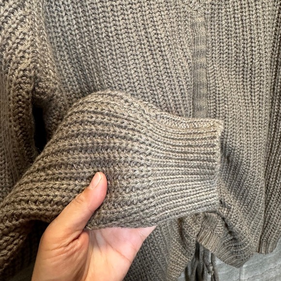 Love Tree Bohemian Knit Sweater Taupe V Neck Cinched Drawstring Cropped Sleeve S - Picture 4 of 9